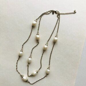Vintage Monet Double Chain Necklace with Pearls – Antique Gold